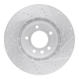 Porsche Cayenne Brake Rotor (1) - Left Front - R1 Concepts - Drilled & Slotted - Silver - `03-`18
